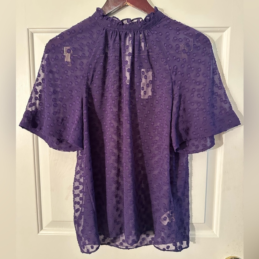 NWT FEATHER BONE Sz 4 Chatelet Blouse Purple Sheer Dot Short Sleeve Cottagecore